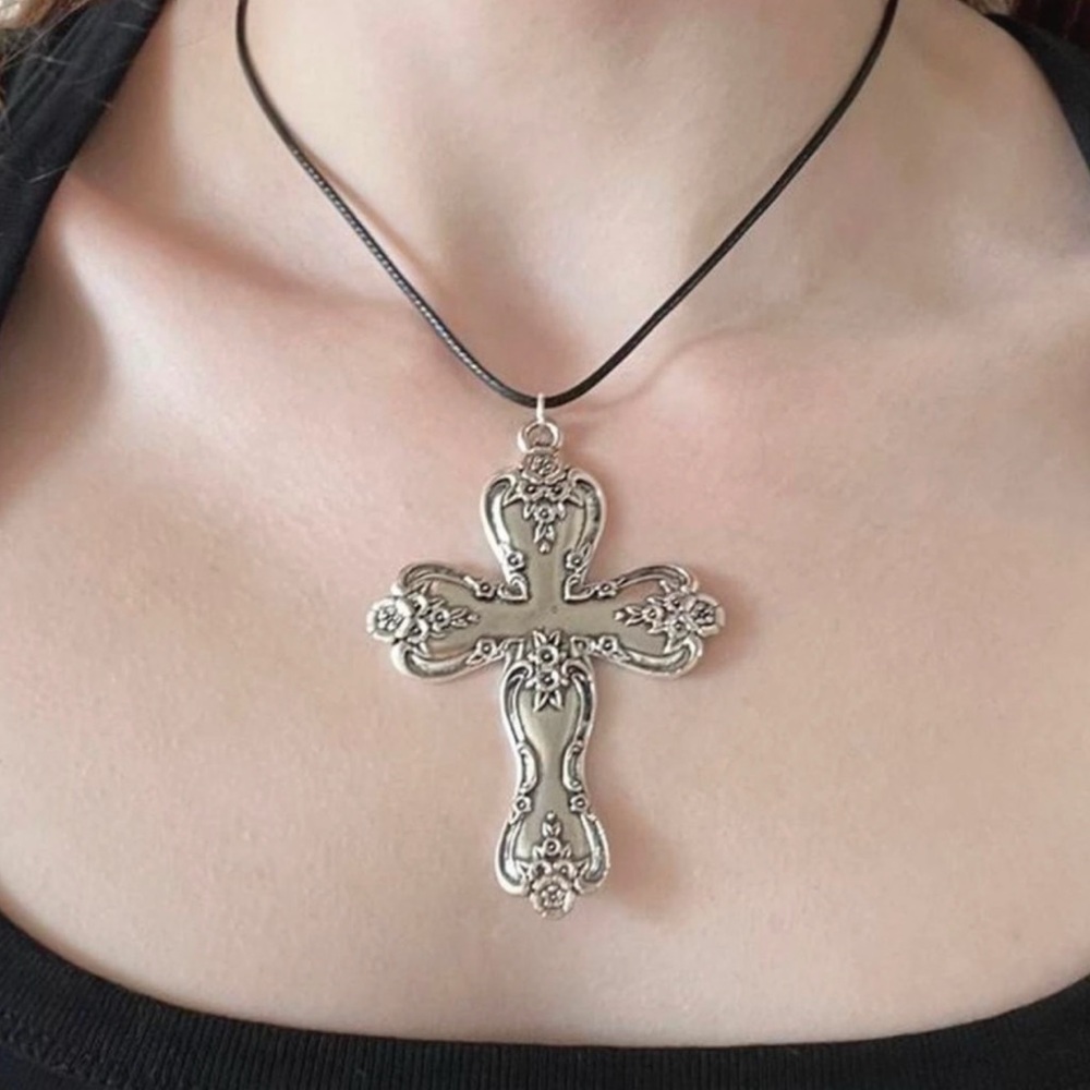 rope choker style cross necklace